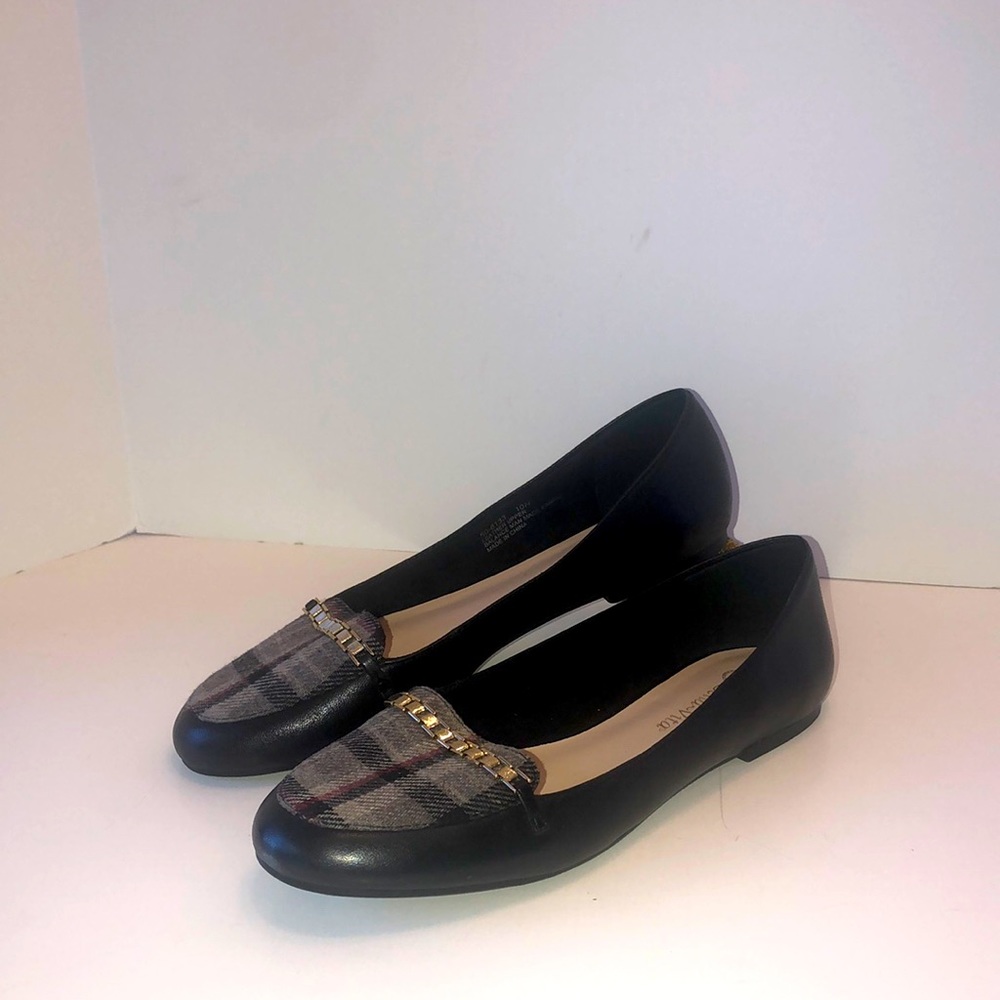 Bella Vita Black Leather Plaid Flat Shoes 10N